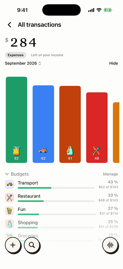 Monthly budgets per category