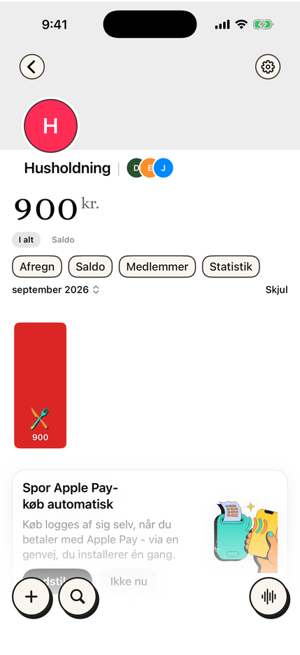 En delt husholdningsliste med saldi